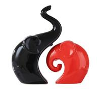 MagiDeal Statues d'éléphant de Couple, 2 pièces, Sculptures d'animaux, centre de table, ornements de table pour bibliothèque, bureau, chambre à coucher, Noir Rouge