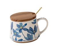 MagiDeal Tasse florale, tasse à fleurs bleues, à thé portable en porcelaine de 380 ml, finition soignée pour café, boissons au thé pour amis, frères, papa, avec Couvercle Cuillère
