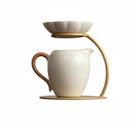 MagiDeal Verseuse en Céramique pour Thé avec Passoire Support Présentant Texture Type Jade et Émail Subtil pour Infusion Traditionnelle Convient Salle à Manger Table de Salon, Beige, Tasse Simple