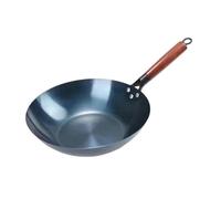 MagiDeal Wok en fonte avec manche en bois, résistant à la rouille, pour sauter et Wok traditionnel rond à fond plat non revêtu, 32 Cm