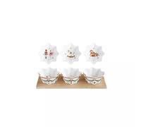 MAGIE DE NOEL Coffret 3 coupelles étoile Porcelaine sur plateau bambou 34X12 cm