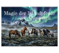 Magie der Islandpferde im Aquarellstil (Wandkalender 2027 DIN A2 quer), CALVENDO Monatskalender: Sanfte Aquarellfarben treffen auf die raue Schönheit ... Islandpferden in einzigartigen Landschaften