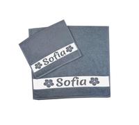 MAGIE DI CASA Serviettes personnalisées avec nom, lot de 2 éponges de bain éponge, visage + invité coton 100 % fabriqué en Italie (Avio, fleur)