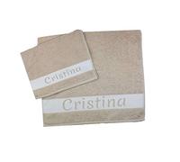 MAGIE DI CASA Serviettes personnalisées avec nom, lot de 2 éponges de bain éponge, visage + invité coton 100 % fabriqué en Italie (ECRU, Nom)