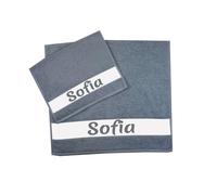 MAGIE DI CASA Serviettes personnalisées avec nom, lot de 2 éponges de bain éponge, visage + invité coton 100 % fabriqué en Italie (Avio, nom)