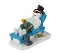 Magie di Natale Bonhomme de neige détendu à la mer sur la chaise longue Personnage pour Village de Noël en polyrésine