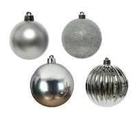 Magie di Natale Boules d'arbre de Noël de Ø 10 cm, tube de 4 pièces (argent, plastique incassable)