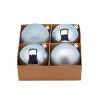 Magie di Natale Boules de sapin de Noël bleu clair uni en PVC (4 boules de Ø 10 cm)