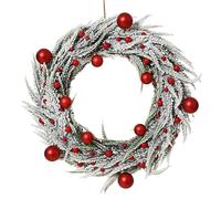 Magie di Natale Guirlande de Noël enneigée avec boules rouges, pour l'intérieur et l'extérieur pour derrière la porte (diamètre 40 cm)