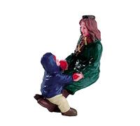 Magie di Natale Maman et fils sur le banc, Personnage pour Village de Noël en polyrésine