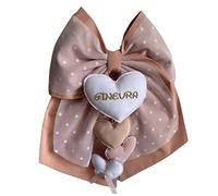 Magie di Natale Nœud naissance en coton personnalisable fait à la main 35 x h 40 cm Fabriqué en Italie Saumon - Tulle Crème Pois