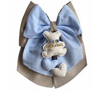 Magie di Natale Nœud naissance en coton personnalisable fait à la main 35 x h 40 cm Fabriqué en Italie Tortora-Organza Bleu