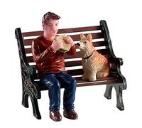 Magie di Natale Pause Déjeuner avec Le Chien assis sur le banc Personnage en polyrésine pour Village de Noël