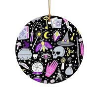 Magie Sorcière Sorcière Bohème Dessin Impression Décoration de Noël en Céramique à Suspendre - Célébrez la famille Cette décoration de Noël, cadeau pour la famille, les amis