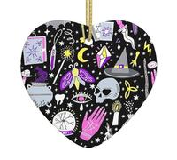 Magie Sorcière Sorcière Bohème Dessin Imprimé Cœur Ornement en Céramique Ornement Memorial Ornement pour Sapin de Noël Cadeaux de condoléances pour vos proches
