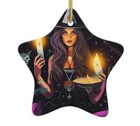 Magie Sorcière Sorcière Bohème Dessin Multi-Scénario Imprimé Noël Céramique Forme Étoile Pendentif Décoratif