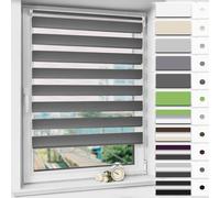 Magiea Store Enrouleur sans Perçage Jour Nuit, Double Tissu, Facile à Installer pour Fenêtre ou Porte, Protection Solaire Vie Privée, Anthracite, 55l x 210L cm(Largeur du Tissu 55 cm)