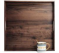 MAGIGO Grand plateau de service carré en bois de noyer noir de 48,3 x 48,3 cm avec poignées, pour servir du thé, du café
