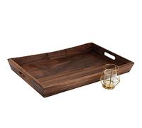 MAGIGO Grand plateau rectangulaire incurvé en bois de noyer noir avec poignées, pour servir du thé, du café, plateau de service décoratif classique en bois de 55,9 x 35,6 cm