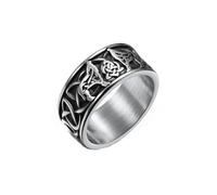 MAGIIE Bague Vikings Nordique Porte,Anneau de Loup Garou Celtique,Argent Bague Homme en Acier inoxydable,Bague Homme Pas Cher (Argent loup, 67)