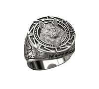 MAGIIE Fantaisie Bijoux Bague Homme en Acier Inoxydable,Bague Homme Style Viking Tête de Loup,Bague Chevaliere Homme,Bague Argent Bague Grand pour Homme Garcons (Argent, 62)