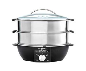 magimix Cuiseur Vapeur Multifonction 1900 W - 2 Paniers Inox 5,5 L, Capacité Jusqu'à 12,2 L, 4 Programmes Automatiques, Cuisson Vapeur, Poisson, Yaourt et Réchauffage, Couvercle Verre, Sans BPA