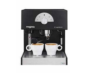Magimix Machine à café - Machine Expresso 1 ou 2 Tasses, Pompe 19 Bars, Café Moulu ou Dosettes, Buse Vapeur Cappuccino, Réservoir Amovible 1,8 L, Filtre Eau Brita Inclus, 30x25x24 cm - Noir
