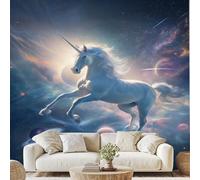 Magique Cheval Univers Planète Papier Peint Intissé Animal Fantastique Romantique Nébuleuse Mural Mystérieux Espace Papier Peint Autocollant Mural 100x70 cm pour Chambre Salle de Bain Salon