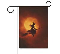 Magique Halloween sorcière sur un balai drapeau de jardin saisonnier vacances toile de jute double face maison cour drapeaux extérieurs 30,5 x 45,7 cm