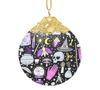 Magique Sorcière Sorcière Bohème Dessin Classique Rond Verre Ornement Clip Métal Pendentif Vacances pour Arbre et Décoration de Maison