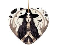 Magique Sorcière Sorcière Bohème Dessin Vintage en Céramique Étoile Pendentif, Une Ornement Unique pour Décorations de Sapin de Noël Rustique