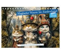 Magische Wesen im Zauberland - Fantasie-Tiere im Steampunk-Kalender (Tischkalender 2026 DIN A5 quer), CALVENDO Monatskalender: Steampunk-Charme trifft Märchenzauber