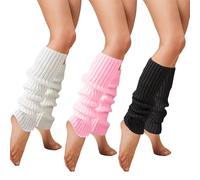 MagiSel 3 Paires Jambière Femmes Hiver, Tricotées Guêtres de Jambe Leg Warmer, Chaussettes longues Jambières Guêtres Chaud pour ballet, danse, yoga au quotidien (Blanc, Noir, Rose)