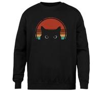MAGITONE Chat Noir Jetant Un Coup D'œil Au Coucher du Soleil Pull Noir Unisexe Ras du Cou sans Sexe Unisex Black Jumper Genderless Crewneck