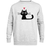 MAGITONE Chat Noir Mignon avec Un Cœur Pull Gris Unisexe Ras du Cou sans Sexe Unisex Grey Jumper Genderless Crewneck