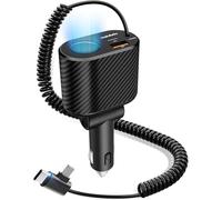 MAGJIEYX 5 in 1 Chargeur Voiture, 145W Allume Cigare USB C avec Câble Spiralé Type C Charge Rapide Compatible avec iPhone 17 16 15 14 13 iPad Samsung Galaxy GPS Accessoire Voiture