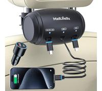 MAGJIEYX Câble de Chargement Rétractable 3 en 1 pour Siège Auto Arrière avec Allume-Cigare Connexions USB-C USB-i Micro-USB Installation Facile sur Appui-tête pour Taxis VTC Uber