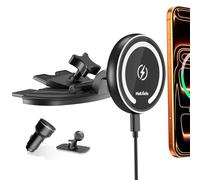 MAGJIEYX CD Support Telephone Voiture Induction pour MagSafe, 15W 360° Rotation Support Voiture Magnetique Fixation écurie CD Mounted Compatible avec iPhone 17 16 15 14 avec Adaptateur QC3.0 Noire