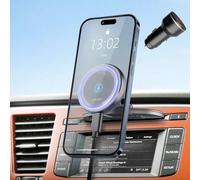 MAGJIEYX CD Support Telephone Voiture Induction pour MagSafe, 360° Rotation 15W Support Voiture Magnetique Fixation écurie CD Mounted Compatible avec iPhone 16 15 14 13 12 Series Adaptateur QC3.0