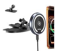 MAGJIEYX Support magnétique de voiture pour iPhone 17, 16, 15-12, 3 fois stable sur les routes cahoteuses, support de charge sans fil avec autocollant de tableau de bord 3M, sans bloc d'aération pour