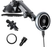 MAGJIEYX Support Telephone Voiture Induction pour MagSafe, 15W Magnétique Chargeur sans Fil Voiture pour iPhone 16 15 14 13 12 Adapté à Ventilation Tableau de Bord Pare-Brise QC3.0 Adapter Inclus