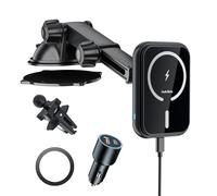 MAGJIEYX Support Telephone Voiture MagSafe, 15W Chargeur Induction Phone Voiture avec Adaptateur de Charge Rapide QC3.0 38W Compatible avec Les iPhone 16 15 14 13 12 Série