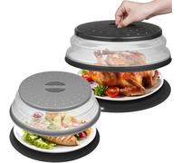 MAGJIUKE Couvercle et tapis de cuisine rond en silicone pour micro-ondes de 30,5 cm et 25,4 cm, grand format ventilé et pliable anti-éclaboussures, 4 en 1
