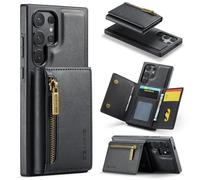 MAGKING Étui portefeuille magnétique 2 en 1 en cuir pour Samsung Galaxy S24 Ultra, blocage RFID, fermeture éclair amovible avec 4 emplacements pour cartes, compatible avec le chargement sans fil