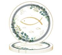 MAGLAUG Vaisselle de fête en forme de poisson eucalyptus - Assiettes jetables en carton - Décoration de table pour communion, confirmation, baptême, fille et garçon (24, N 7")