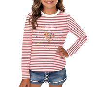 Maglietta femminile a Maniche Lunghe a Righe per Ragazze Stile Casual e festivo comoda e Versatile per ogni stagione adatta per Scuola e attività quotidiane (Red, 13-14 Years) #399