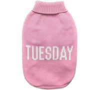 Record - Pull pour Chien Everyday. Pull pour Chien Doux à col roulé avec passejambe élastique, brodé avec Inscription 'Tuesday' | Rose, S - Longueur Dos 35 cm