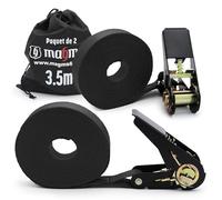 MAGMA 2 Sangles à Boucle à Came 3,5 m | Sangle à Cliquet pour Galeries de Toit et Remorques | Réglable, Attache Kayak, Planche Surf, Canoë, Vélo, Moto | Force de Rupture 1600kgf/unit, Couleur Noire