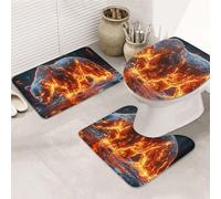 Magma-Melt Lot de 3 tapis de salle de bain + tapis contour + housse de siège de toilette, lavable en machine, antidérapant en microfibre douce, pour baignoire, douche