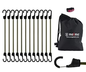 Magma Set de 12 Tendeur Elastique avec Crochet | Elastiques Résistants pour Vélo, Moto, Voiture, Tente, Camping et Remorque | Sangle à Bagage ou Bâches | Usage Militaire et Extérieur | Vert, 45cm